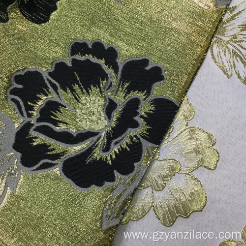 Gold Floral Chenille Jacquard Fabric for Dress